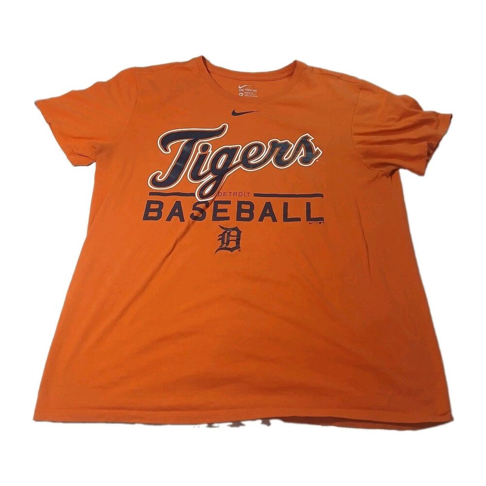 Nike Detroit Tigers Script Logo Mens Shirt Orange Size Large